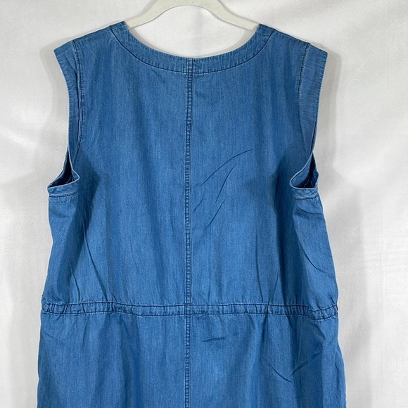 J. Crew Chambray Dress Size XL Sleeveless Henley Style With Drawstring Waist - Picture 5 of 11